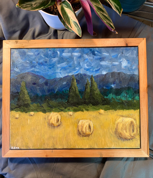 Framed Mountains and Hay Painting